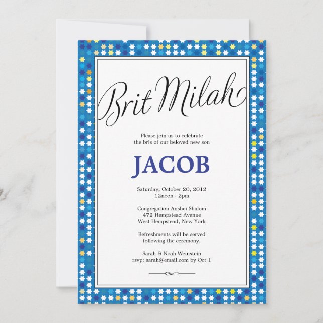 Convite Estrelas Brilhantes/Convite para Circuncisão (Frente)