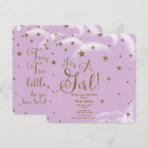 Convite Estrelas Brilhantes Dourado Roxo É Uma Menina Chá 