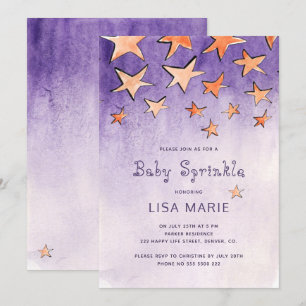 Convite Estrelas cadentes aguarela roxa baby sprinkle