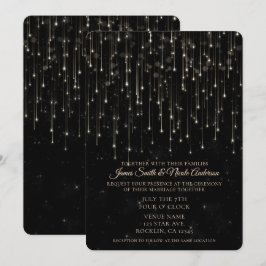 Convite Estrelas Cadentes Brilhantes Preto Chic Casamento 