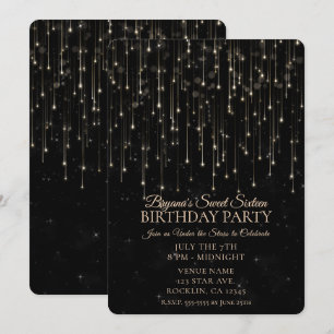 Convite Estrelas Cadentes Brilhantes Preto Chic Festa de 1