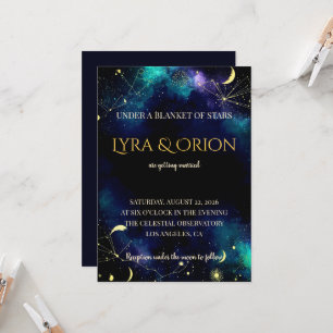 Convite Estrelas Celestiais   Casamento Galáxia Azul-Marin
