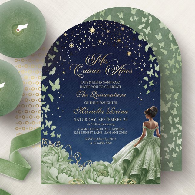Convite Estrelas Celestiais Sage Quinceanera Verde (Criador carregado)