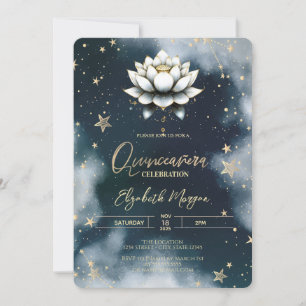 Convite Estrelas Celestiais White Lotus Sky Quinceanera