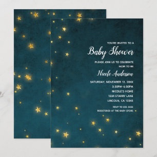 Convite Estrelas Cintilantes Douradas Chã de Bebê Celestia
