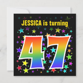 Convite Estrelas coloridas + padrão arco-íris "47" Anivers