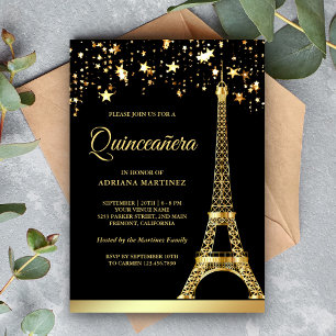 Convite Estrelas Confetti Gold Foil Eiffel Torre Quinceane