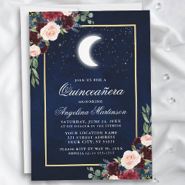 Convite Estrelas da Lua Celestiais Quinceanera Dourada Flo