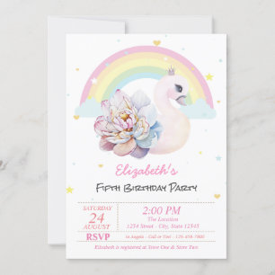 Convite Estrelas de Arco-íris Cisne Flor Aniversário