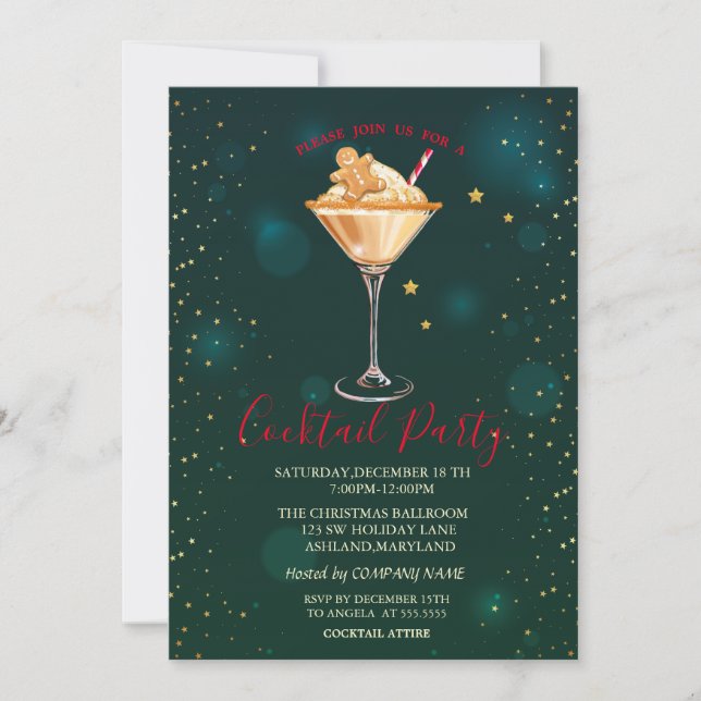Convite Estrelas de Biscoito de Gengibre de Coquetel Natal (Frente)