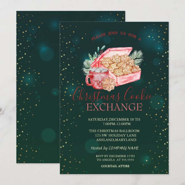 Convite Estrelas de Biscoito de Natal Natal Verde (Frente/Verso)