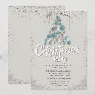 Convite Estrelas de Bolas Azuis Confetes Empresa de Natal