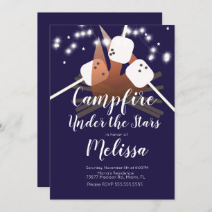 Convite Estrelas de Campfire Marshmallow acampam em festas