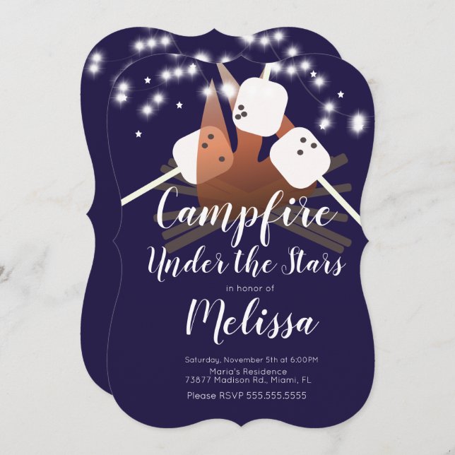 Convite Estrelas de Campfire Marshmallow acampam em festas (Frente/Verso)