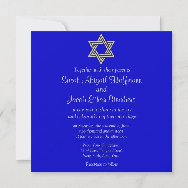 Convite Estrelas de David Wedding Invitations. (Frente)