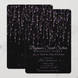 Convite Estrelas de disparo roxo doce 16 de festa