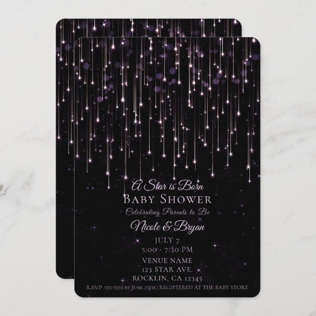 Convite Estrelas de disparo Uma estrela é o Chá de fraldas (Frente/Verso)