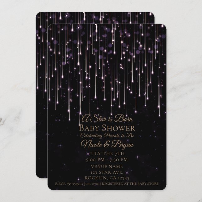 Convite Estrelas de disparo Uma estrela é o Chá de fraldas (Frente/Verso)