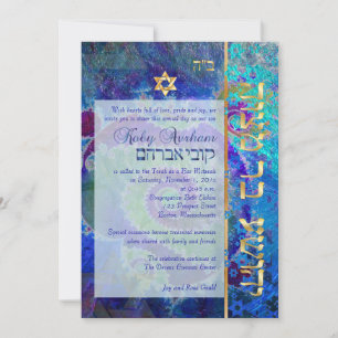 Convite Estrelas de drenagem PixDezines/Bar Mitzvah/azul e
