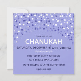 Convite Estrelas de Hanukkah Azul e Branco