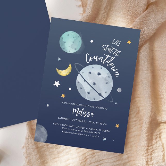 Convite Estrelas de Lua de Chá de fraldas Outono do Espaço (Space Outer Boy Baby Shower Moon Stars Invitation)