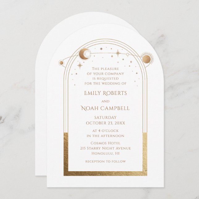 Convite Estrelas de Lua Dourada do Sol Celestial (Frente/Verso)