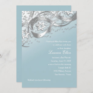 Convite Estrelas de Prata Confetti Bat Flourado Mitzvah Wh