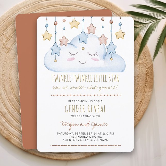 Convite Estrelas de Twinkle e Revelação de Gênero de Nuvem (Gender Reveal Invitation from my Twinkle Twinkle baby shower collection)