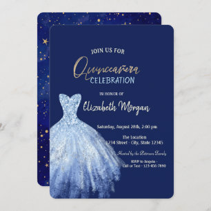 Convite Estrelas de Vestido Azul Galáxia Marinho Azul Quin