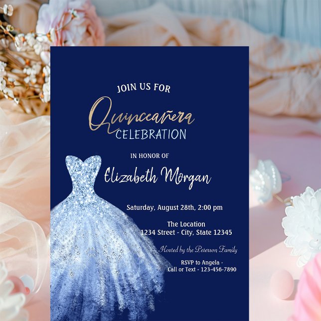 Convite Estrelas de Vestido Azul Galáxia Marinho Azul Quin (Criador carregado)