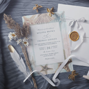 Convite Estrelas do Mar Conchas Praia Tropical Casamento E