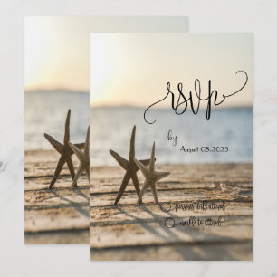 Convite Estrelas do mar Praia de Areia Script RSVP