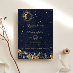 Convite Estrelas Douradas Celestiais Azuis Celestiais Quin