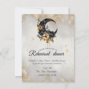 Convite Estrelas Douradas Celestiais Floral Lua