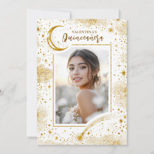 Convite Estrelas Douradas Celestiais Foto da Noite da Lua 