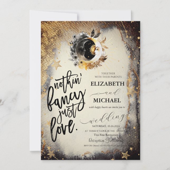 Convite Estrelas Douradas Celestiais Luas Escuras (Frente)