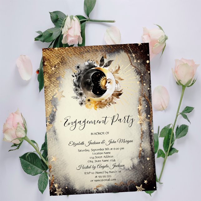 Convite Estrelas Douradas Celestiais Luas Escuras (Criador carregado)