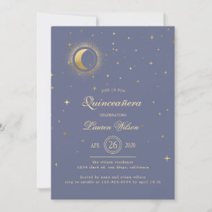 Convite Estrelas Douradas Celestiais Pastel Quinceanera