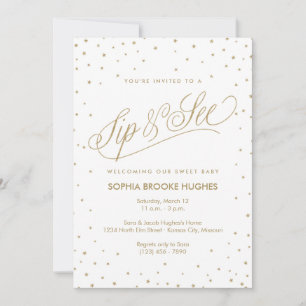 Convite Estrelas Douradas com Espumas Modernas e Chá