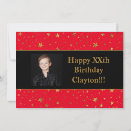 Convite Estrelas Douradas Com Foto De Mensagem Em Vermelho