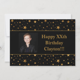 Convite Estrelas Douradas com Foto de Mensagem no Aniversá