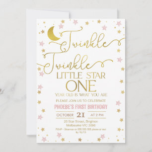 Convite Estrelas Douradas cor-de-rosa brilham primeiro ani