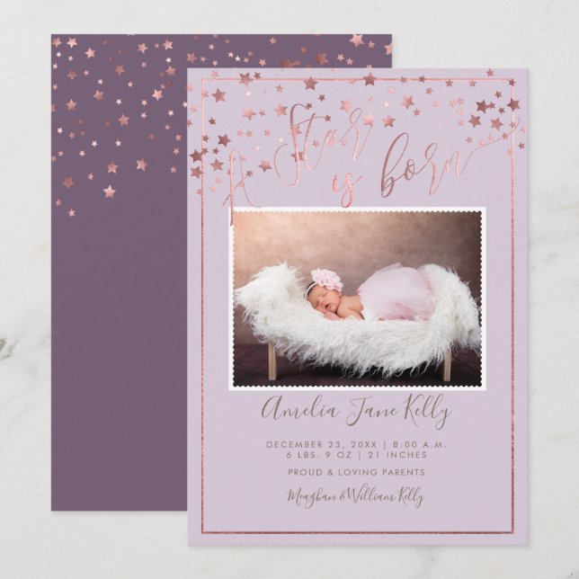 Convite Estrelas Douradas de Rosa Faux PixDezines, Uma Est (Frente/Verso)