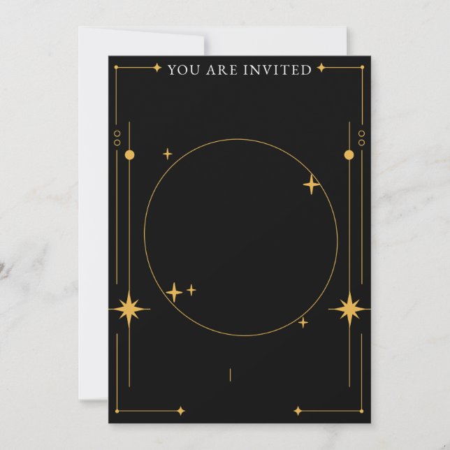 Convite Estrelas Douradas e Pretas Personalizáveis (Frente)