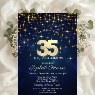 Convite Estrelas Douradas Elegantes Festa de Aniversário