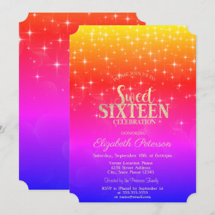 Convite Estrelas Douradas Elegantes Ombre Sweet 16