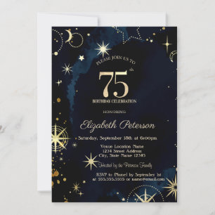 Convite Estrelas Douradas Festa de Aniversário de 75 anos