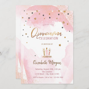 Convite Estrelas Douradas, Velas Ombre Quinceanera
