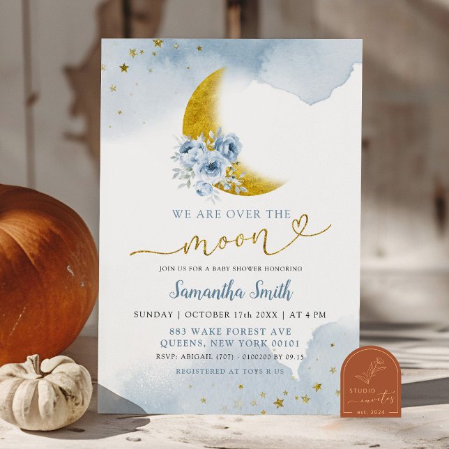 Convite Estrelas e Chá de fraldas Azul Lua Dusty (Criador carregado)