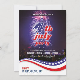 Convite Estrelas e faixas com fogos de artifício 4 de julh